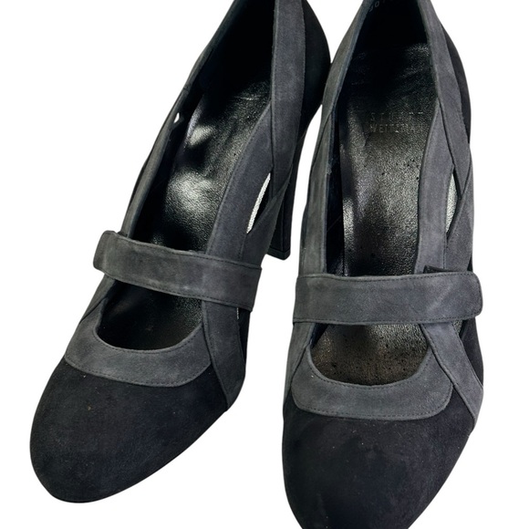 Stuart Weitzman Gray Black Mingle Suede Cutout Pumps Womens Size 9.5 heels 4.5" - Picture 2 of 11
